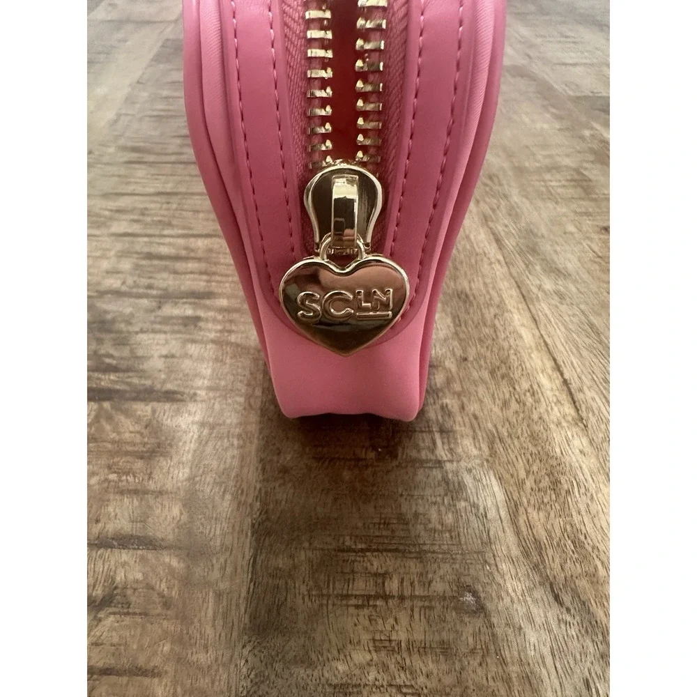 Stoney Clover Lane Small Nylon Pouch Bubblegum Pink Gold Heart Zipper Organizer